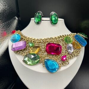 Multicolor Gemstone Necklace and Earring Set